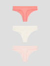 3 Pack Lace Trim Rib Thong Sugar Coral