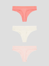 3 Pack Lace Trim Rib Thong Sugar Coral