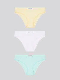 3 Pack Lace Trim Bikini Brief Pastel Yellow