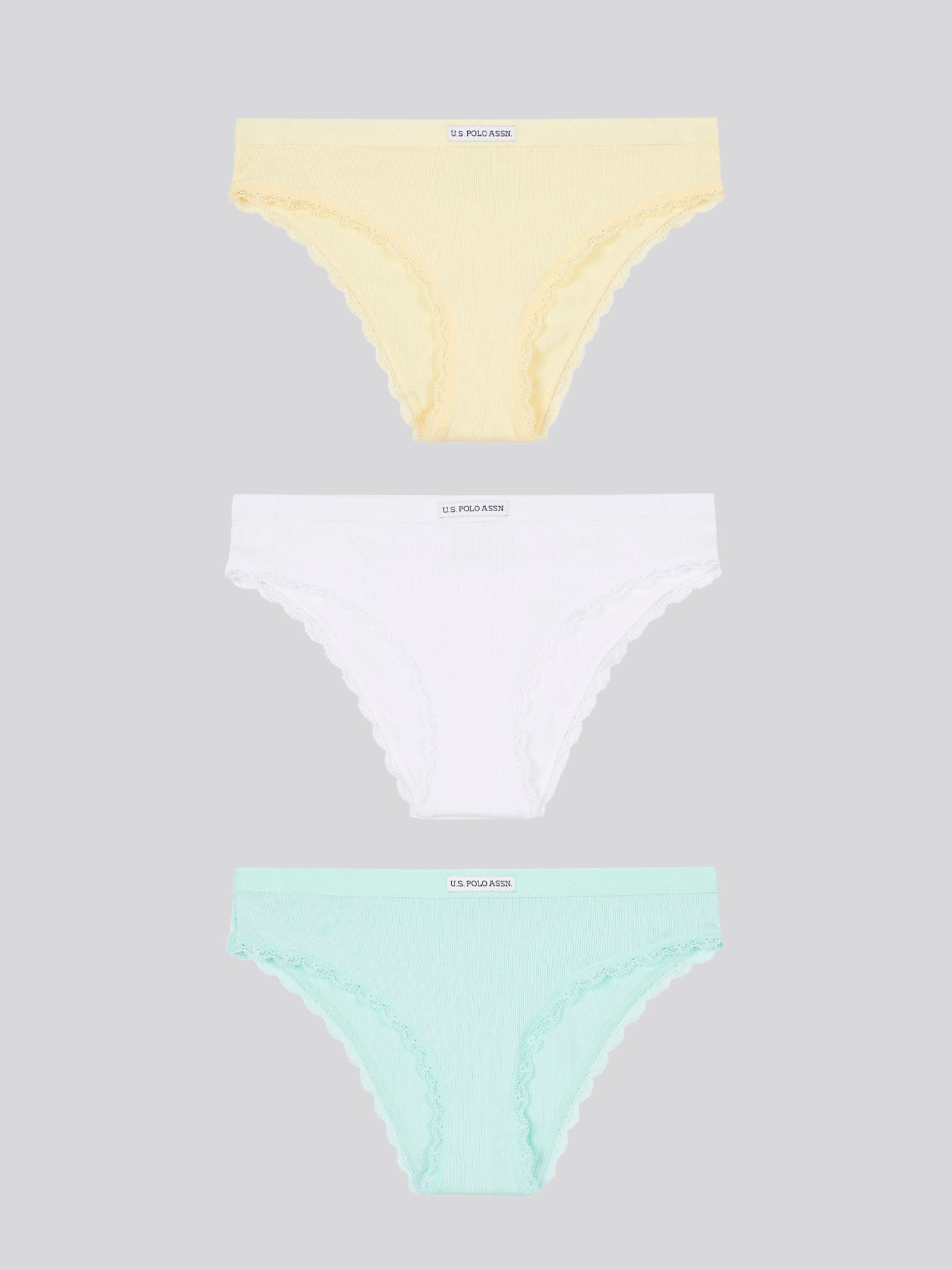 3 Pack Lace Trim Bikini Brief Pastel Yellow