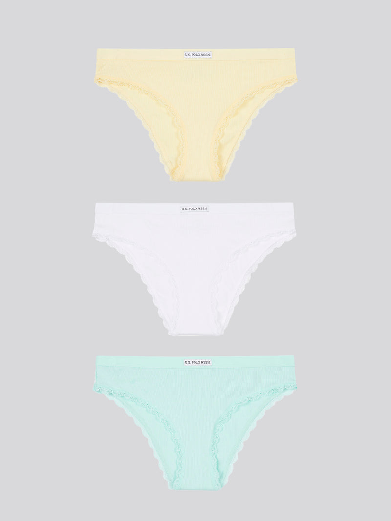 3 Pack Lace Trim Bikini Brief Pastel Yellow