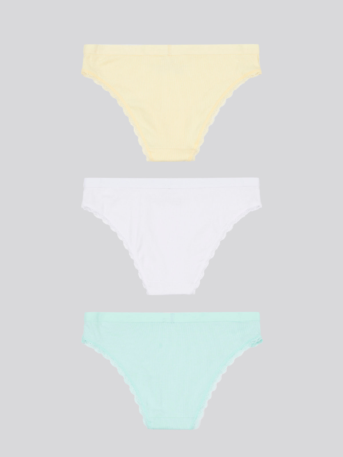 3 Pack Lace Trim Bikini Brief Pastel Yellow