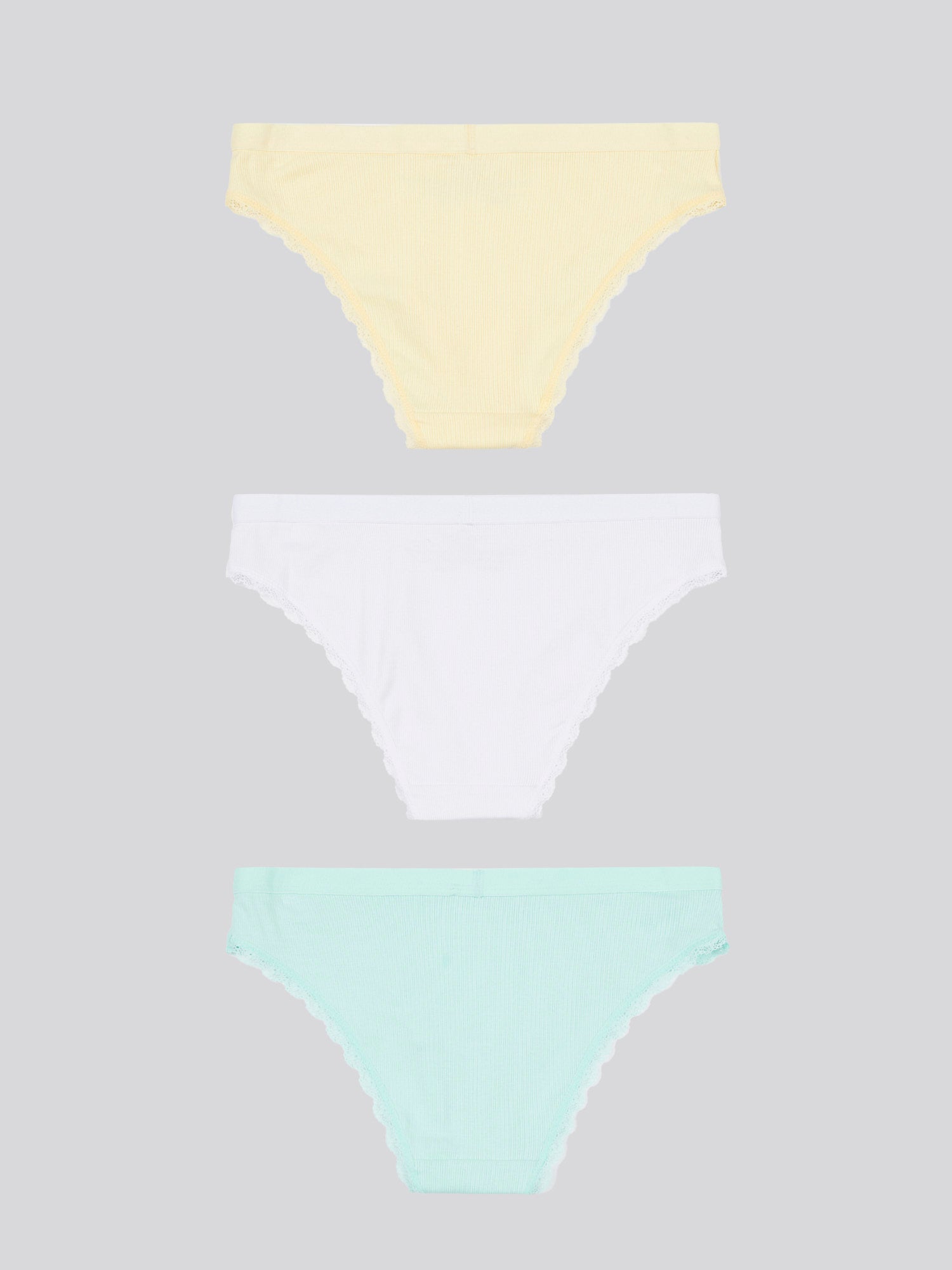 3 Pack Lace Trim Bikini Brief Pastel Yellow