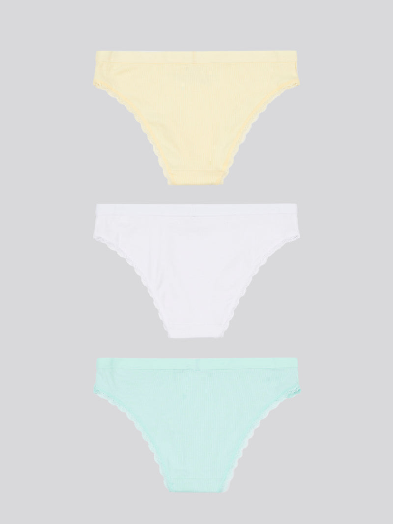 3 Pack Lace Trim Bikini Brief Pastel Yellow