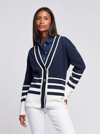 Womens Gradient Stripe Cardigan in Navy Iris