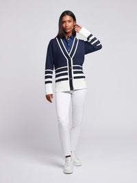 Womens Gradient Stripe Cardigan in Navy Iris