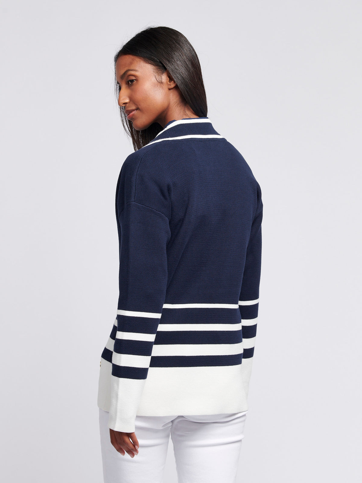 Womens Gradient Stripe Cardigan in Navy Iris