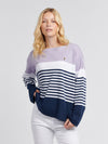 Womens Block Stripe Boatneck Long Sleeve Top in Viola