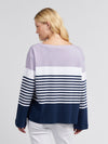 Womens Block Stripe Boatneck Long Sleeve Top in Viola