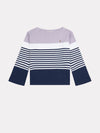 Womens Block Stripe Boatneck Long Sleeve Top in Viola