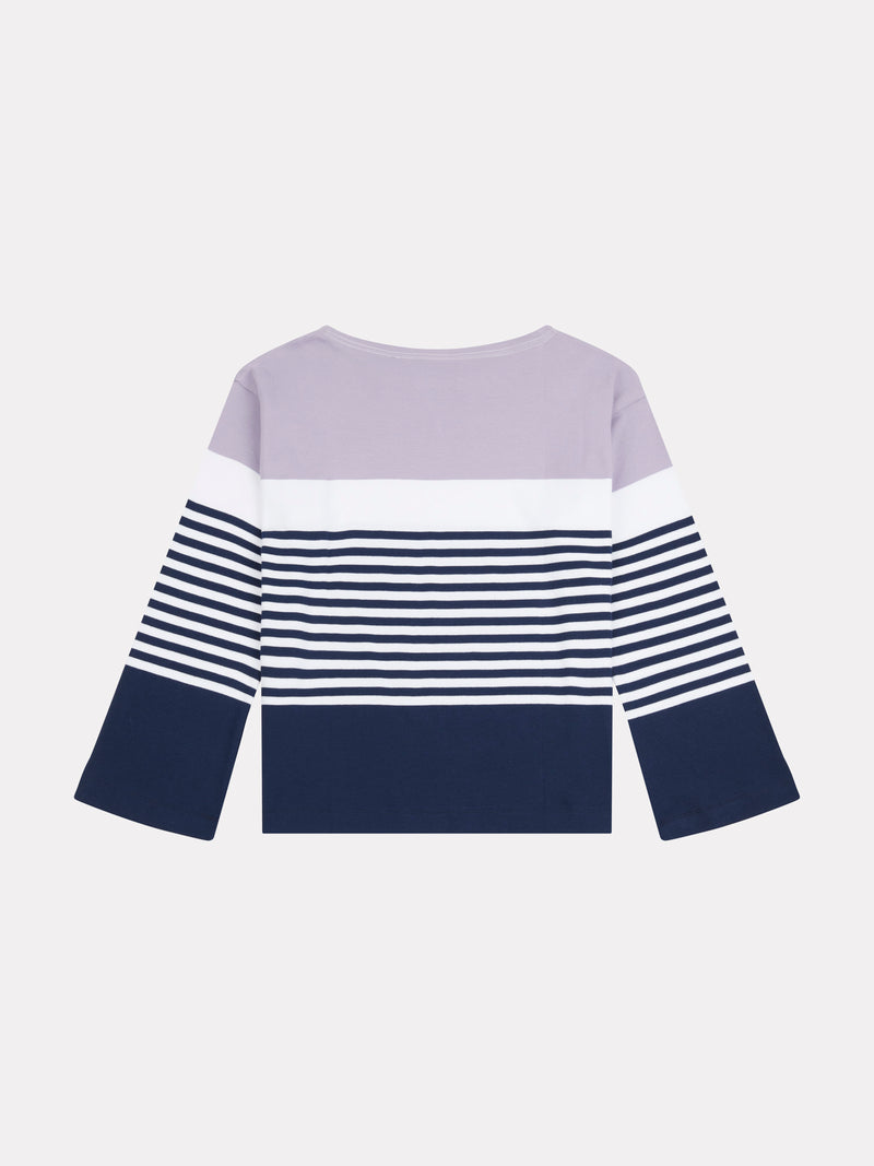 Womens Block Stripe Boatneck Long Sleeve Top in Viola