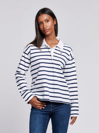 Womens Striped Rugby Top in Navy Iris