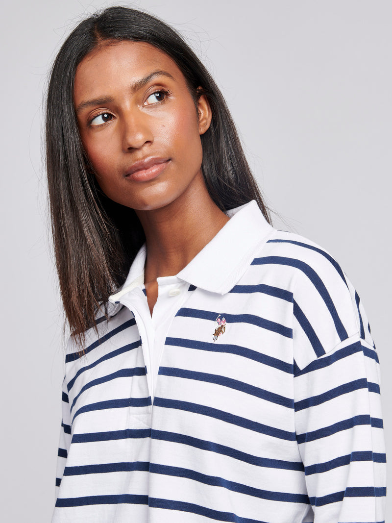 Womens Striped Rugby Top in Navy Iris