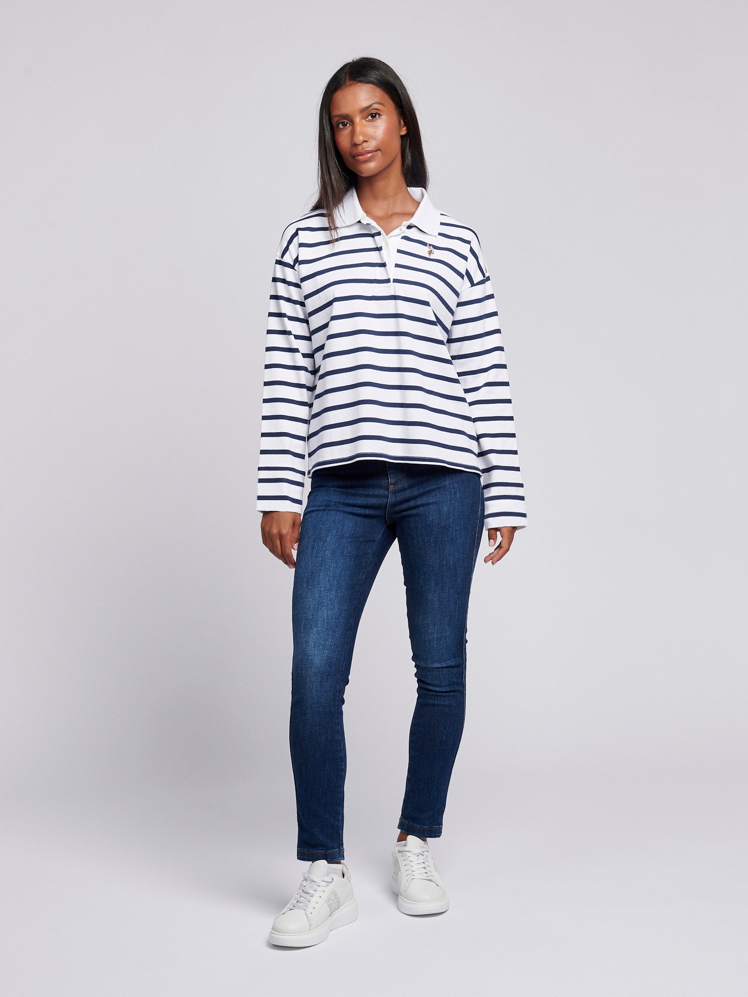 Womens Striped Rugby Top in Navy Iris