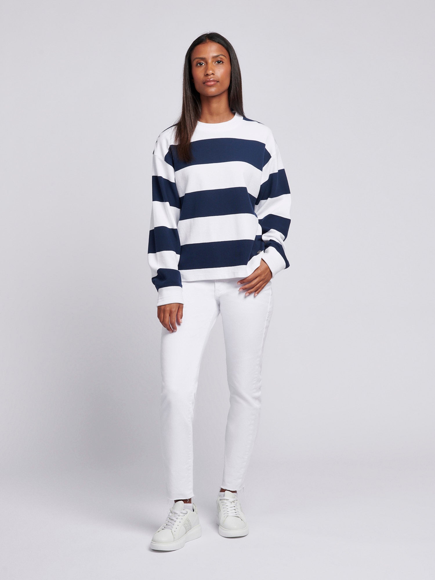 Womens Textured Stripe Sweatshirt in Navy Iris