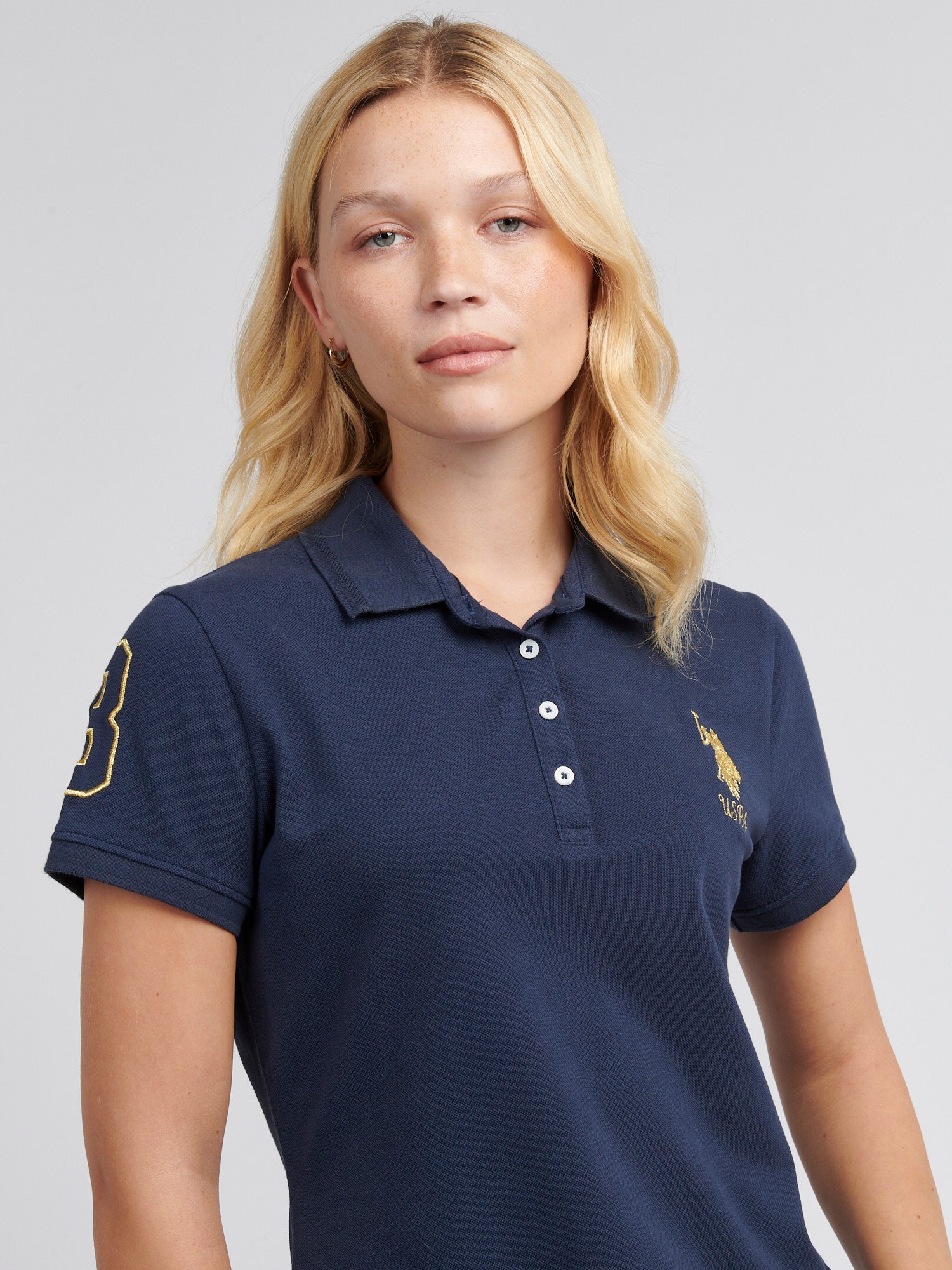 Womens Player 3 Gold Polo Shirt in Navy Iris