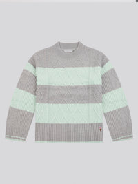 Womens Mixed Cable Stripe Jumper in Surf Spray