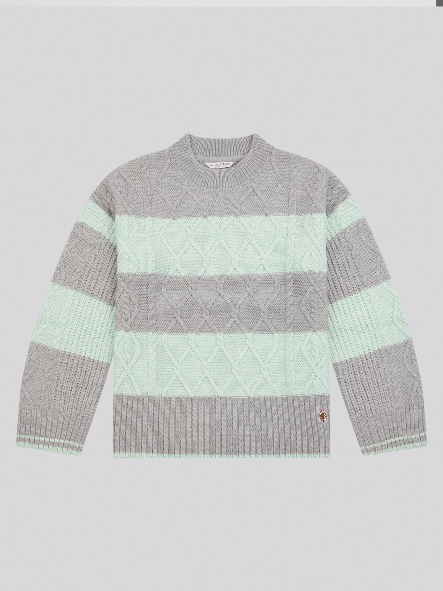 Womens Mixed Cable Stripe Jumper in Surf Spray