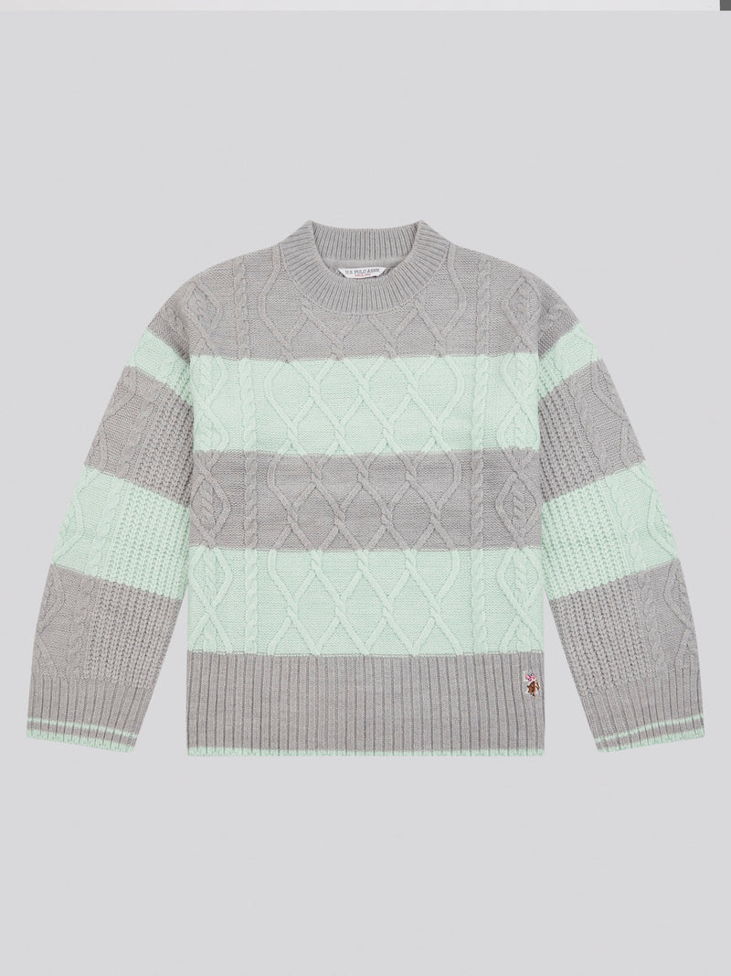 Womens Mixed Cable Stripe Jumper in Surf Spray