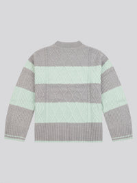 Womens Mixed Cable Stripe Jumper in Surf Spray