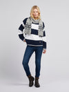 Womens Mixed Cable Stripe Jumper in Navy Iris