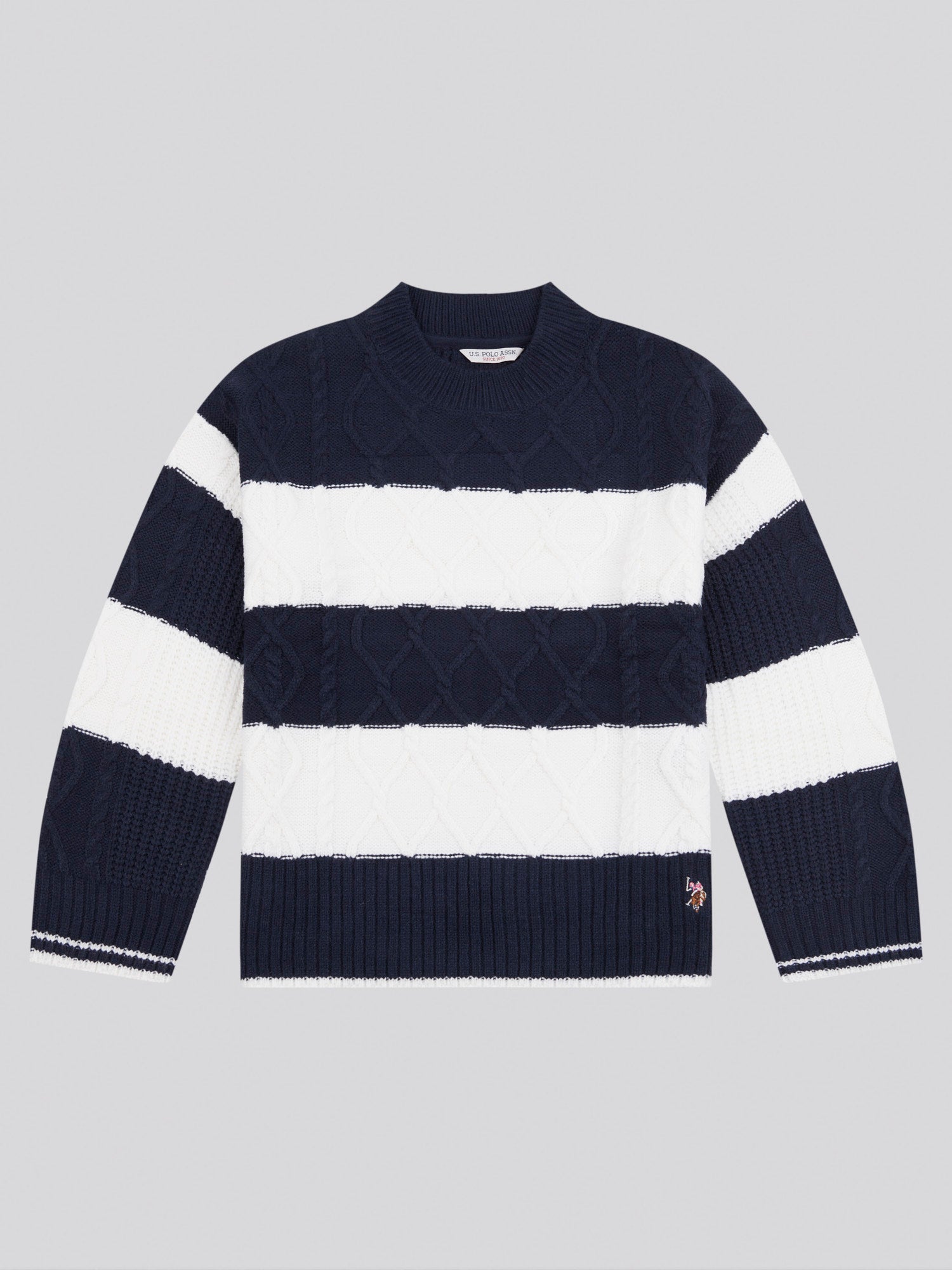 Womens Mixed Cable Stripe Jumper in Navy Iris