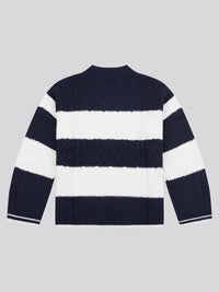 Womens Mixed Cable Stripe Jumper in Navy Iris