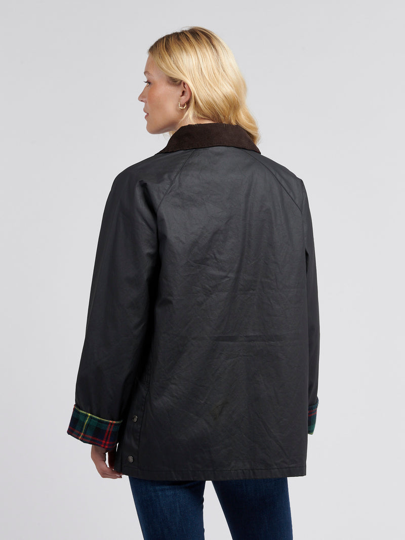 Womens Waxed Cotton Short Parka in Black