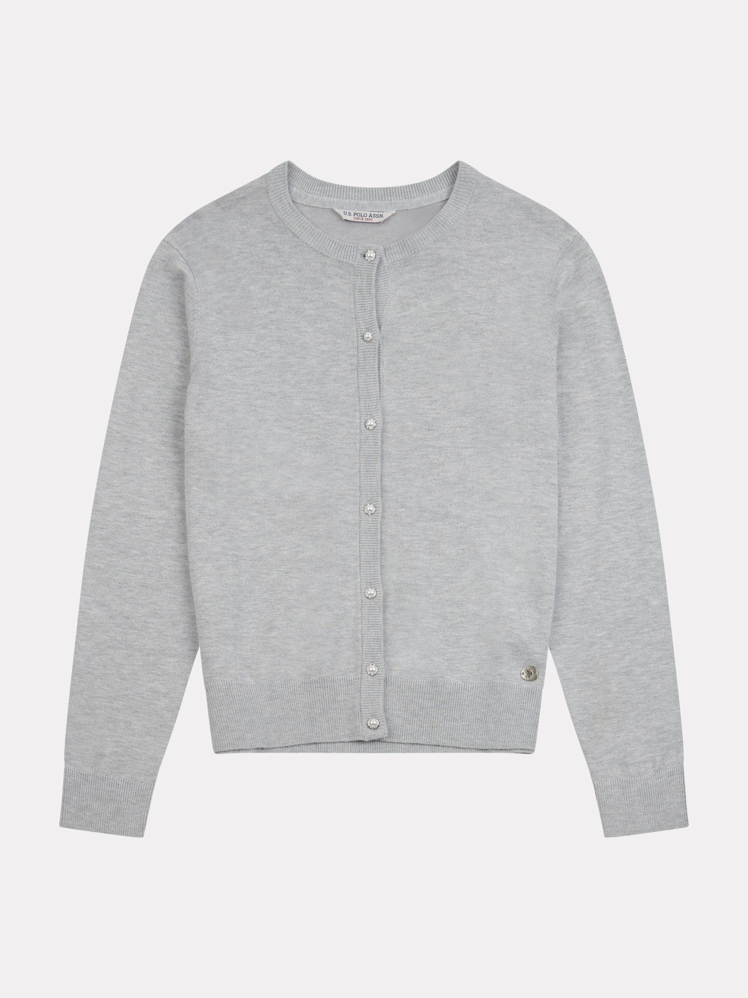 Womens Fine Knit Cardigan. Crafted in Pearl Grey Marl