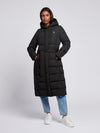 Womens Long Belted Puffer Coat in Black