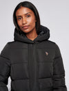 Womens Long Belted Puffer Coat in Black