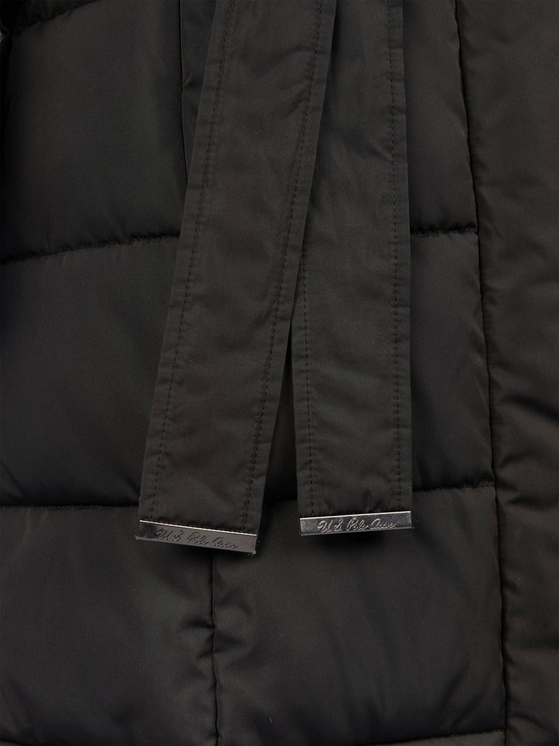 Womens Long Belted Puffer Coat in Black