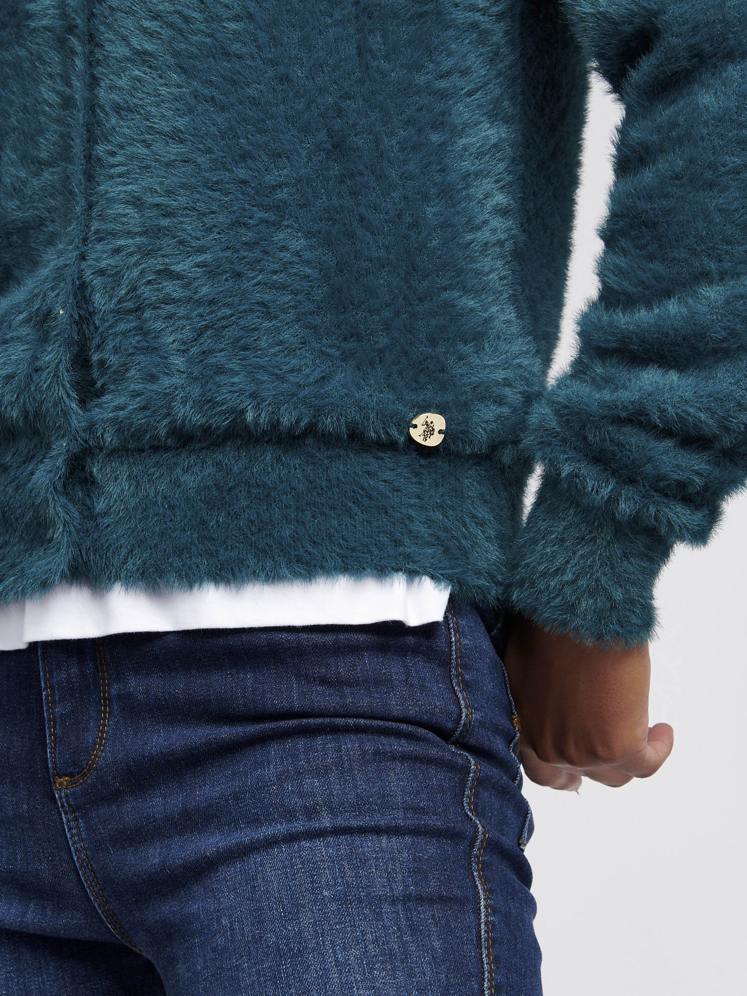 Womens Fluffy Cardigan in Deep Teal