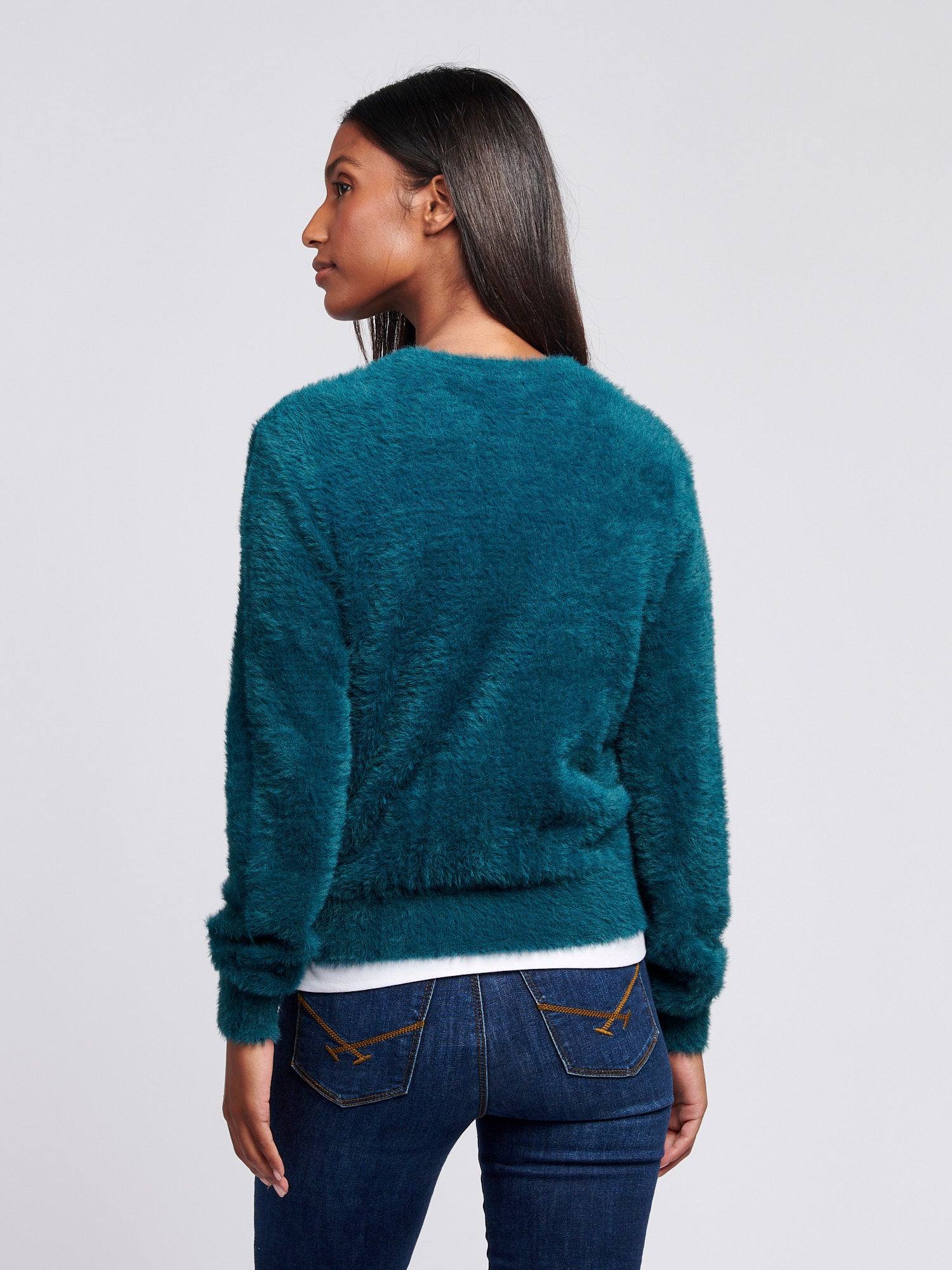 Womens Fluffy Cardigan in Deep Teal