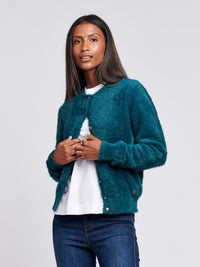 Womens Fluffy Cardigan in Deep Teal