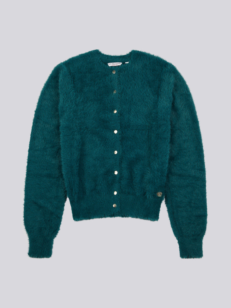 Womens Fluffy Cardigan in Deep Teal