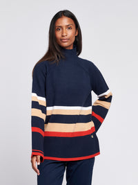 Womens Striped Longline Jumper in Navy Iris