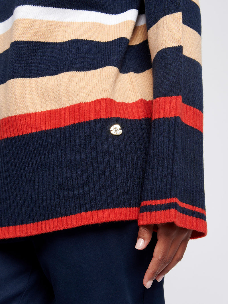 Womens Striped Longline Jumper in Navy Iris