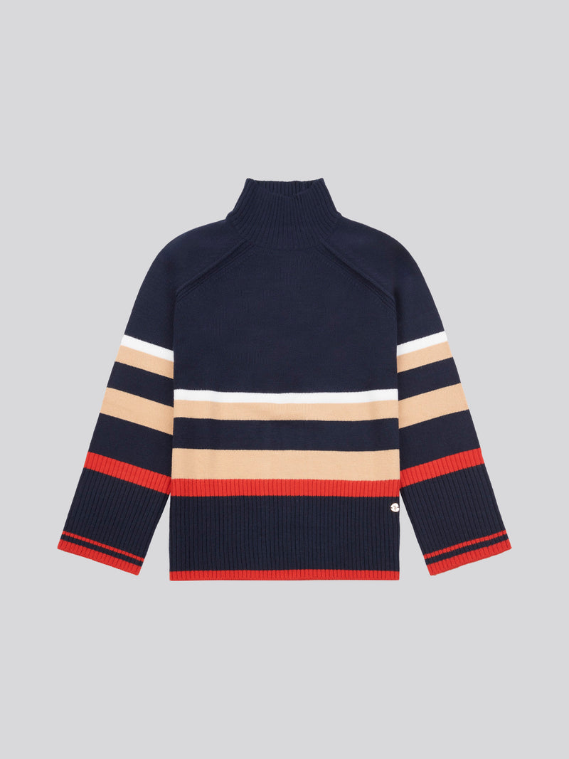 Womens Striped Longline Jumper in Navy Iris