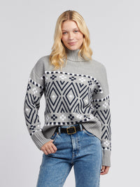 Womens Large Fairisle Jumper in Pearl Grey Marl