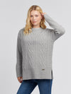 Womens Aran Knit Jumper in Pearl Grey Marl