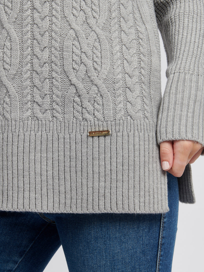 Womens Aran Knit Jumper in Pearl Grey Marl