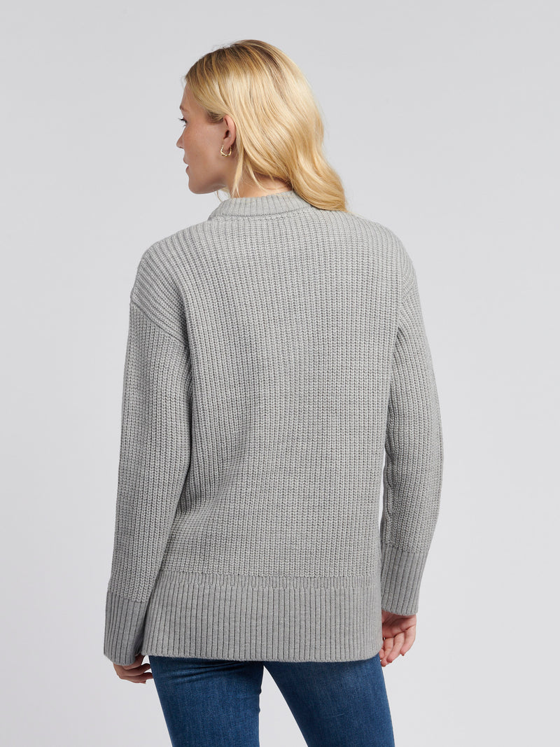 Womens Aran Knit Jumper in Pearl Grey Marl