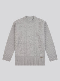 Womens Aran Knit Jumper in Pearl Grey Marl