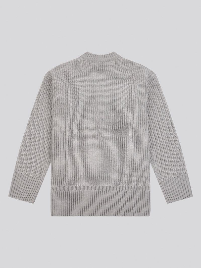 Womens Aran Knit Jumper in Pearl Grey Marl