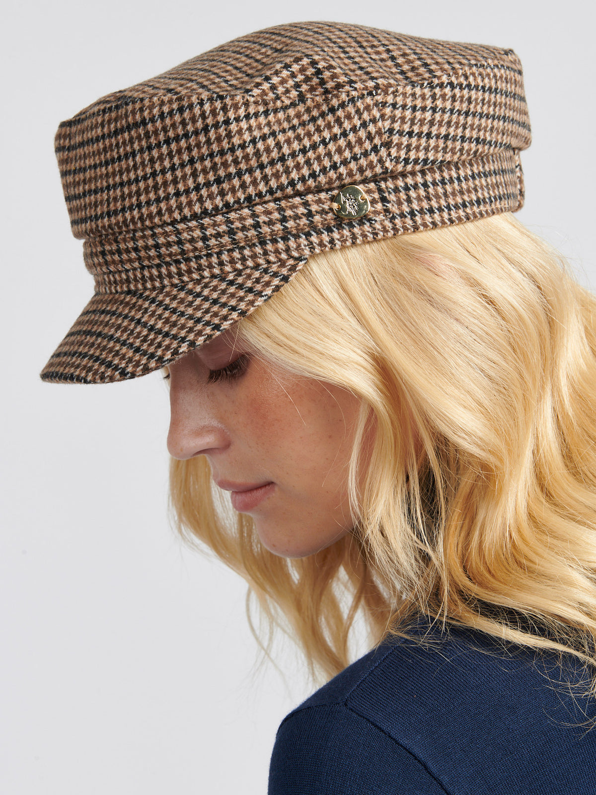 Womens Check Felt Baker Boy Hat in Cuban Sand