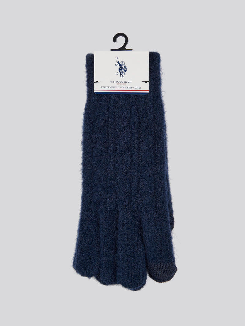 Womens Signature Cable Knit Touchscreen Gloves in Navy Iris