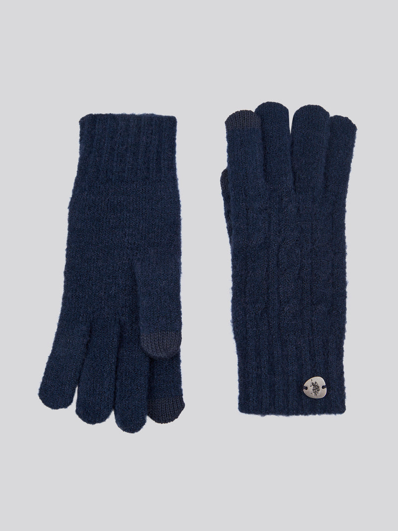 Womens Signature Cable Knit Touchscreen Gloves in Navy Iris