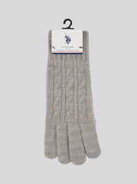 Womens Signature Cable Knit Touchscreen Gloves in Pearl Grey Marl