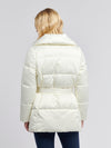 Womens Wrap Collar Belted Puffer Coat in Marshmallow